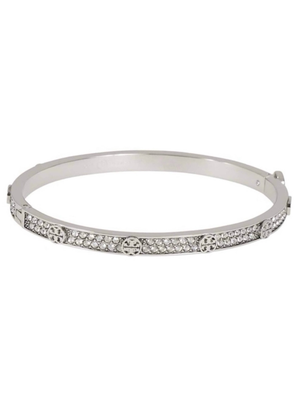 TORY BURCH • Silver Thin Icon Pave Crystal Hinge Bracelet